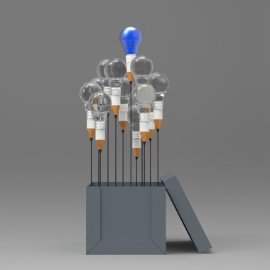 Çizim fikir kalem ve ampul kavramı cr olarak kutunun dışında