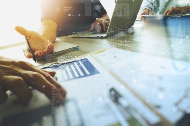 three colleagues interior designer discussing data and digital t