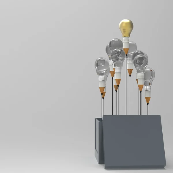 Drawing idea pencil and light bulb concept outside the box as cr — Stock Photo, Image