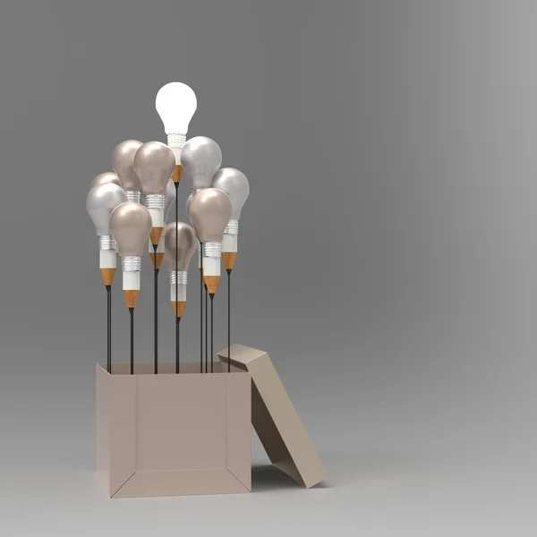 Disegno idea matita e lampadina concetto fuori dagli schemi come cr — Foto Stock