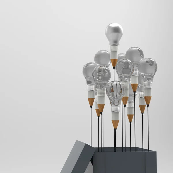 Drawing idea pencil and light bulb concept outside the box as cr — Stock Photo, Image