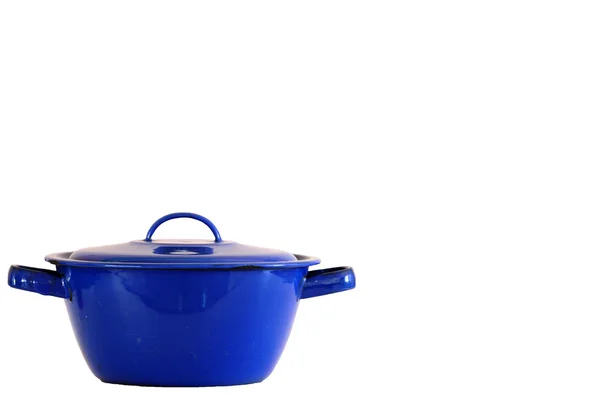 Blue enamel pot isolated — Stock Photo, Image