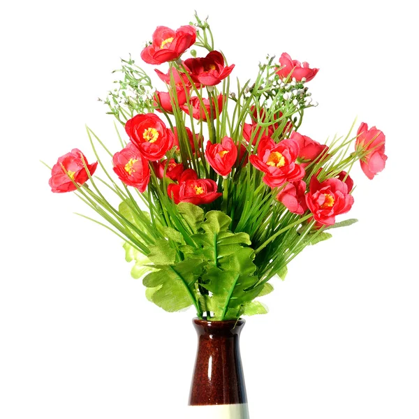 Vazoda kırmızı yapay çiçekler — Stok fotoğraf