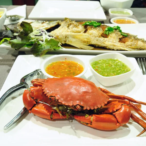 Sea Crab Snapper Seafood Set Spicy Sauce — Stock Photo, Image