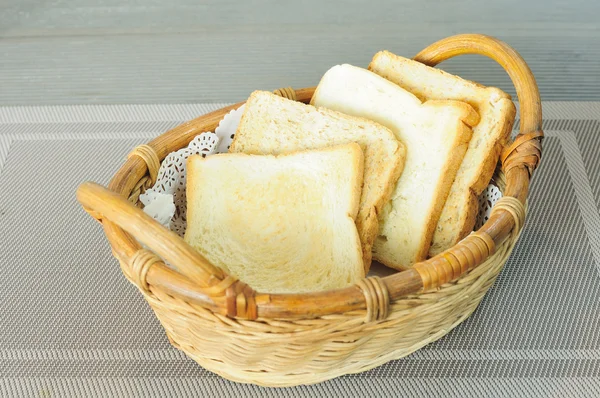 Rattan Bread Basket Gray Napery — Stock Photo, Image
