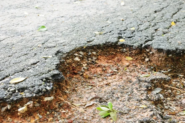 Schicht Ortsstraße Beschädigt Gefahr Für Verkehr — Stockfoto