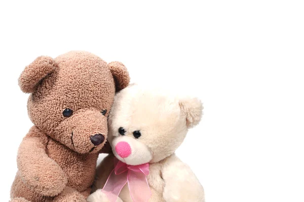Paar Teddyberen Knuffelen Witte Achtergrond — Stockfoto