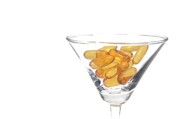 Cod Liver Oil Capsules Martini Glass — Stock Photo, Image