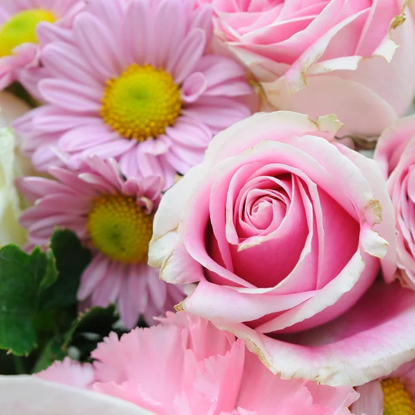 Roze rozen en chrysanten — Stockfoto