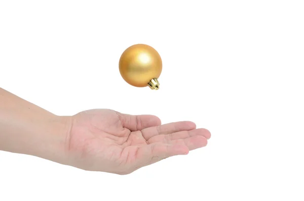 Man hand with gold ball — Stock Photo, Image