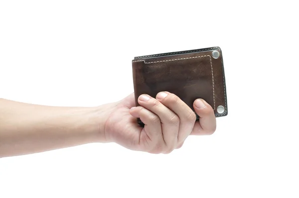 Man hand holding leather wallet — Stock Photo, Image