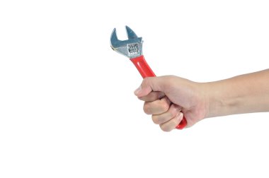 Adam elini tutarak el ile İngiliz anahtarı