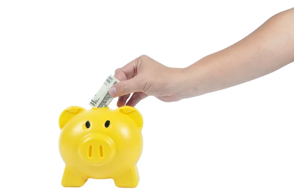 Man hand action with  piggy-bank — Stock Photo, Image