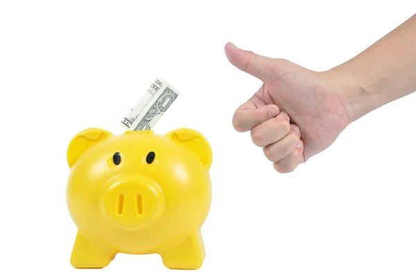 Man hand action with  piggy-bank — Stock Photo, Image