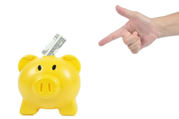 Man hand action with piggy-bank — Stock Photo, Image
