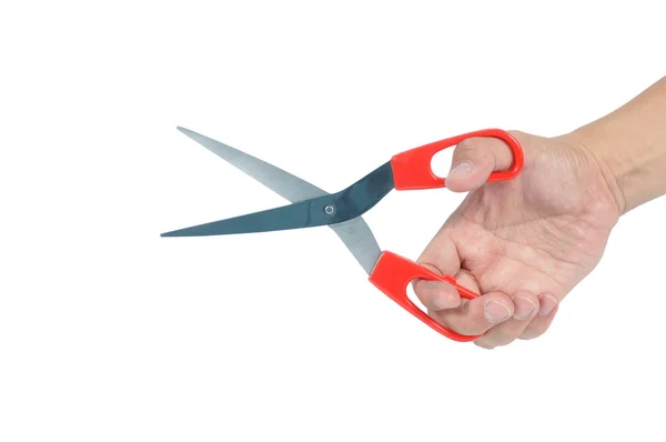 Man hand use red scissor — Stock Photo, Image