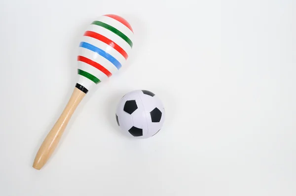 Ball and colorful maracas — Stock Photo, Image