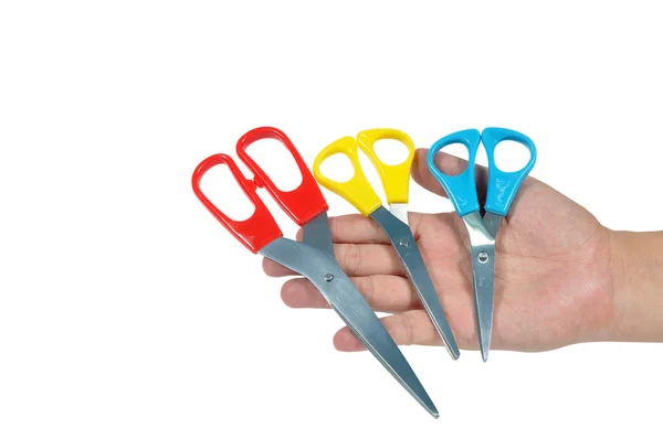 Many scissors in mans hand — Stock Photo, Image