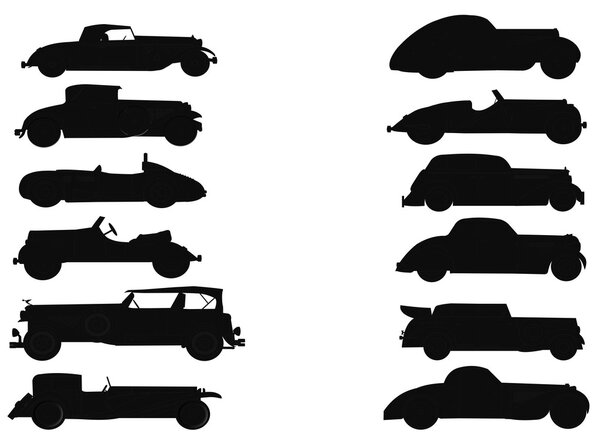 Vintage auto collection in silhouette