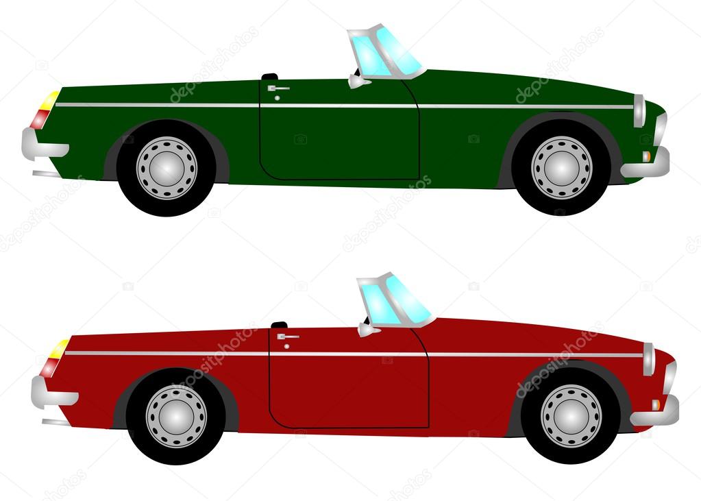 Retro sports car in 2 popular colors