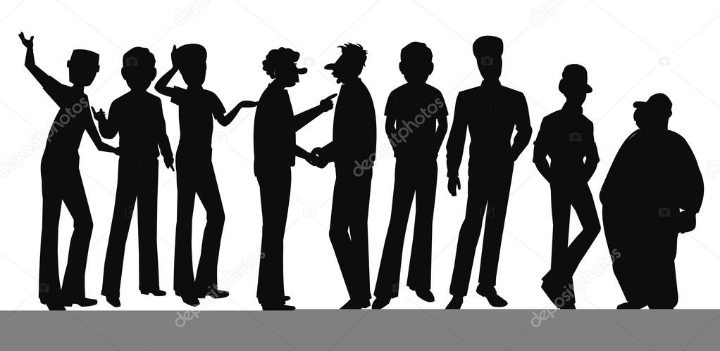 Large group of men in silhouette