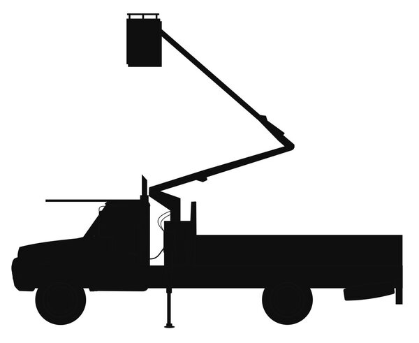 Cherry picker truck in silhouette