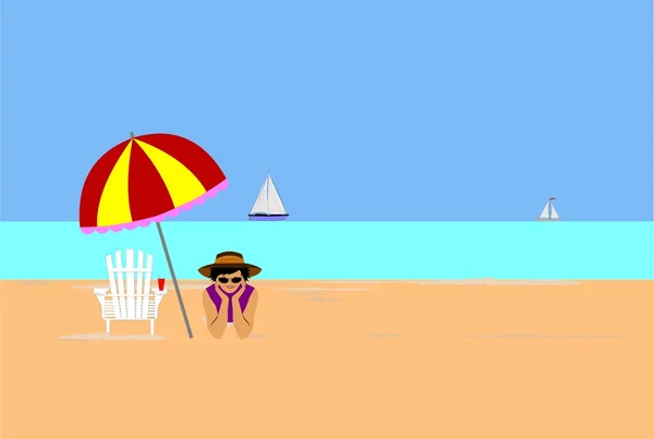 Señora en la playa de vacaciones — Foto de Stock
