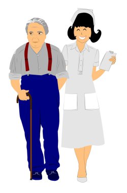 Elderly maq with caregiver clipart