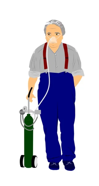 Hombre viejo con unidad de oxígeno portátil — Foto de Stock