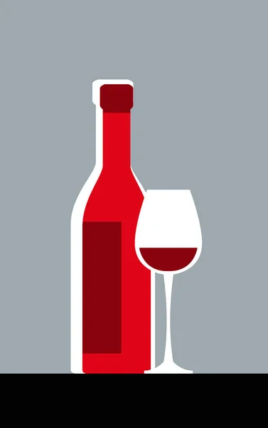 ワインとガラスのボトルのシンプルなイメージ ロゴやイラストのベクター画像 — ストックベクタ