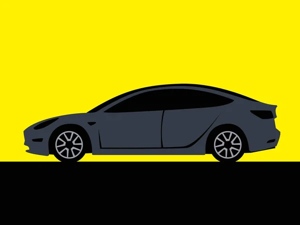 Auto Moderno Elegante Sedán Gris Oscuro Sobre Fondo Amarillo Imagen — Vector de stock
