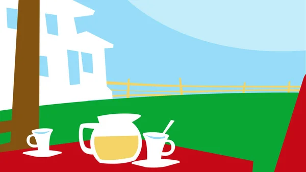 Outdoor Tea Quiet Courtyard Vector Image Illustrations — Stock Vector