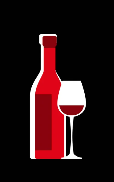 ワインとガラスのボトルのスタイルの図面 ロゴやイラストのベクター画像 — ストックベクタ
