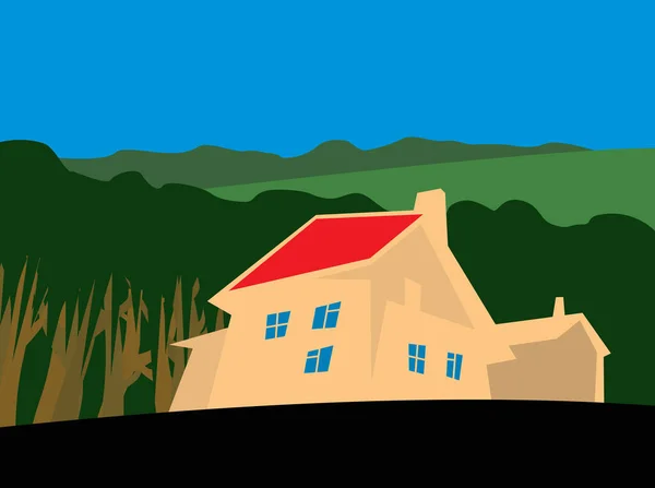 Country House House Edge Forest Vector Image Illustrations — Vetor de Stock