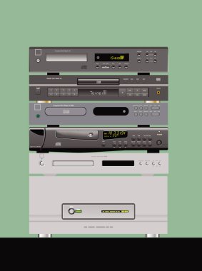 Kaliteli ses için aygıtlar. CD oynatıcılar. İllüstrasyonlar için vektör resmi.