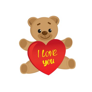 Kırmızı kalpli oyuncak ayı çizgi film. Seni seviyorum.