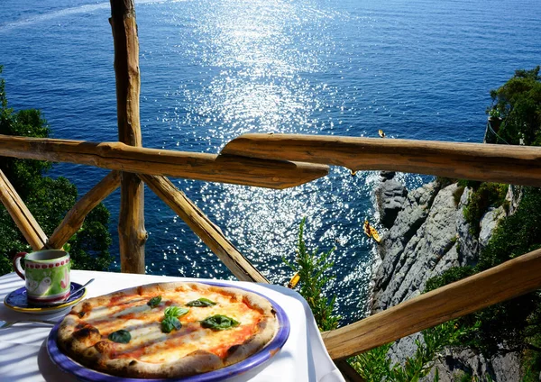 Pizza Place Terrace Overlooking Beautiful Positano Coast Stock