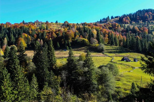 Autumn landscape in the Carpathians village — Stock Photo, Image