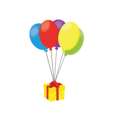 Colorful baloons and yellow gift box