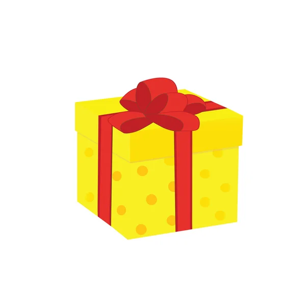 노란 점선된 선물 상자, 빨간 리본으로 묶어 — 스톡 벡터