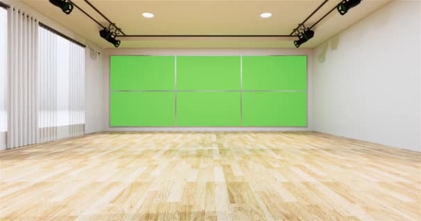 Zoomaufnahme Einer Wand Mit Horizontaler Green Screen Attrappe — Stockvideo