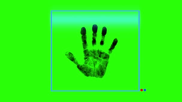 扫描手印以获得安全解锁 用于网络空间和安全概念的绿色屏幕动画 — 图库视频影像