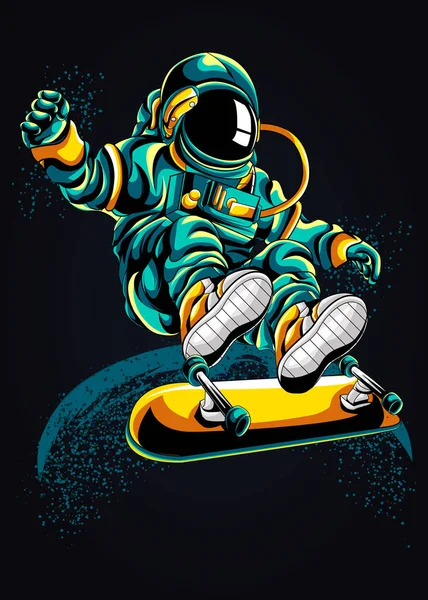 Illustrazione Astronauta Skateboard — Vettoriale Stock