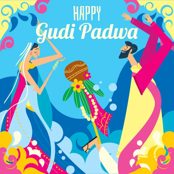 Paar Gudi Padwa Viering — Stockvector