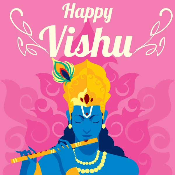 Vishu Day Met Krisna Die Fluit Speelt — Stockvector