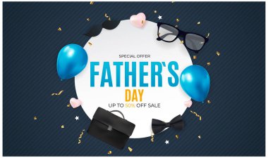 Babalar Günü Satış Arkaplanı. Poster, broşür, tebrik kartı, web sitesi başlığı. Vektör İllüstrasyonu. EPS10