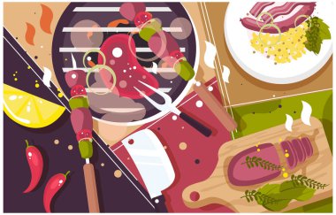 Barbekü elementinin düz konsepti.