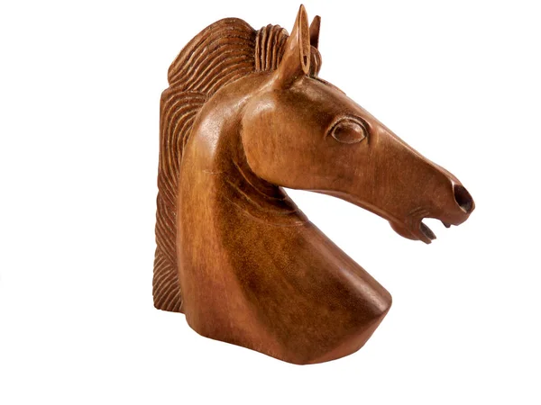 Close Carved Wooden Horse Head Isolated White Background — Stock Photo, Image