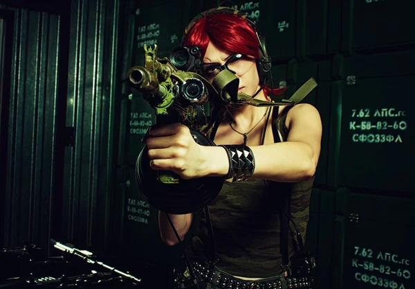 Redhead military girl — Stock Photo, Image