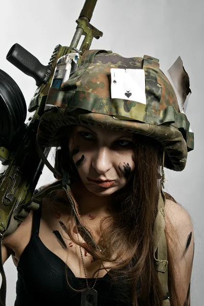 Female soldier over white — Stock Photo, Image